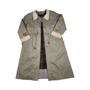 Fleet Street Demi Petite Women's Trench Coat Khaki Plaid Lined Size 8P